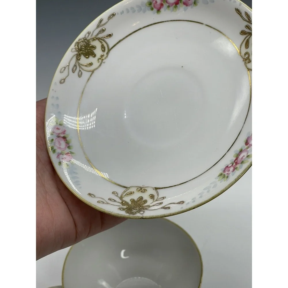 Antique Nippon Teacup & Saucer Plate Hand‎ Painted Floral A50